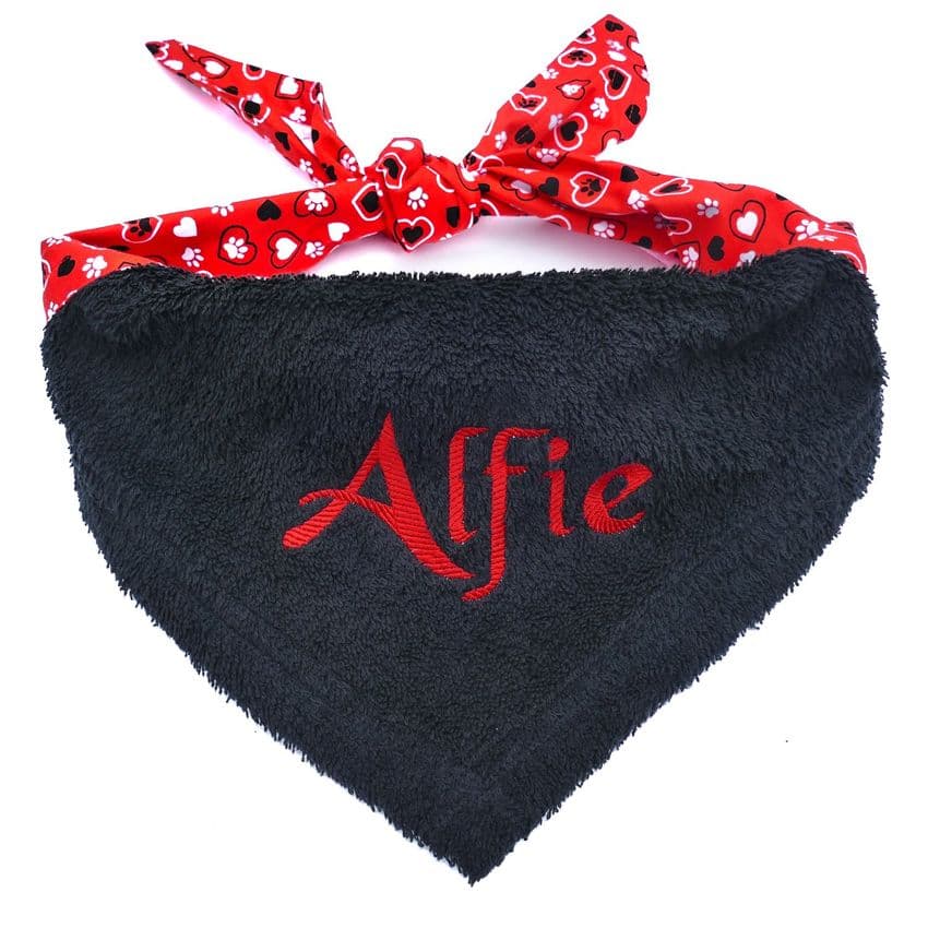 RED HEARTS & PAWS PERSONALISED DROOLBUSTER DOG BIB