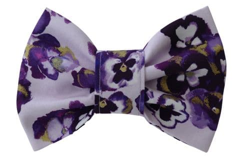 LILAC PANSY FLORAL BOW TIE