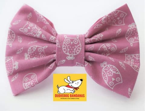 PINK OWLS DOG BOW TIE
