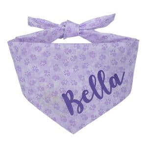PUPPY PAWS DOG BANDANA WITH PRINTED NAME (LILAC)