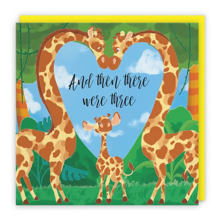 And Then There Were Three New Baby Card Cute Giraffes Jungle