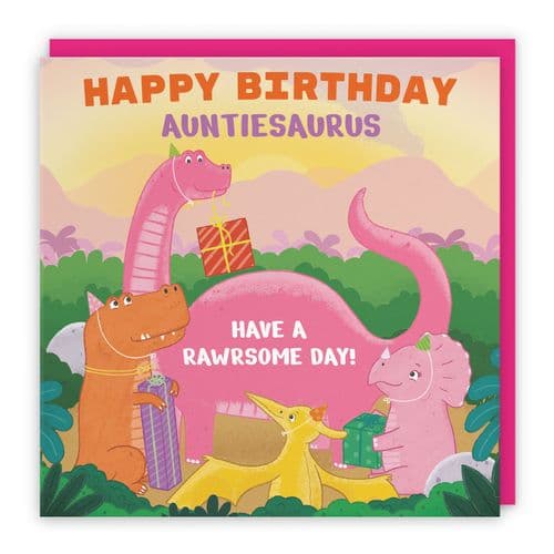 Auntie Birthday Dinosaur Party Card Imagination