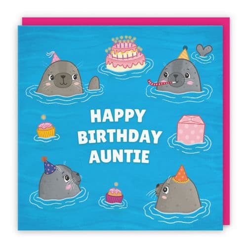 Auntie Cute Seals Birthday Card Ocean