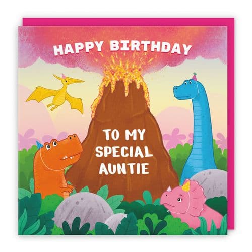 Auntie Dinosaur Volcano Birthday Card Imagination