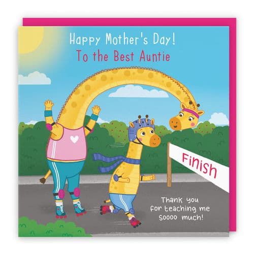 Auntie Mother's Day Card From Boy Cute Skating Giraffes