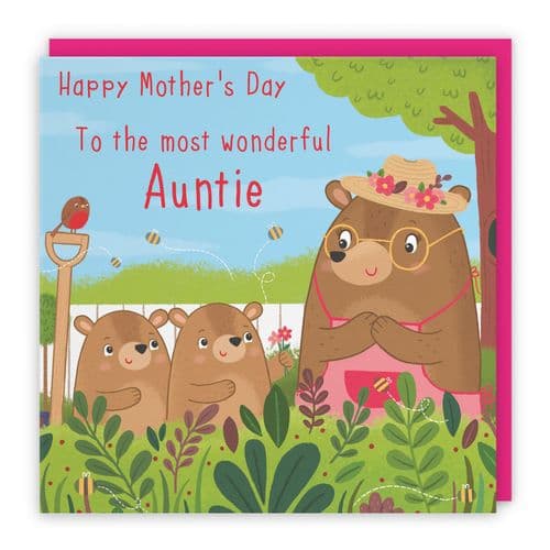 Auntie Mother's Day Card From Two Children Cute Gardening Bears