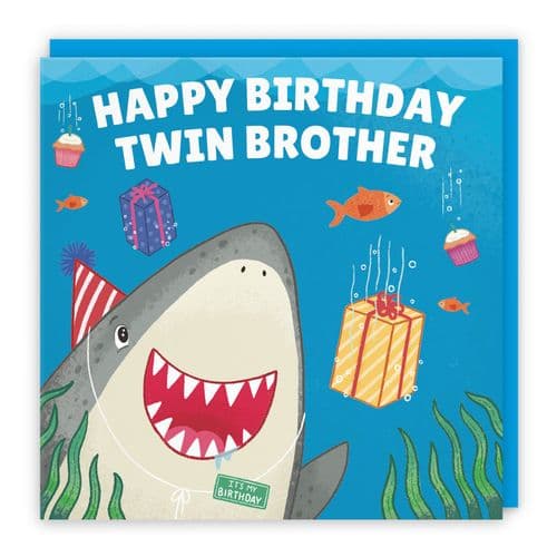 Brother Cute Shark Birthday Card For Twin Ocean