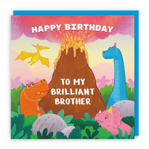 Brother Dinosaur Volcano Children's Birthday Card Imagination