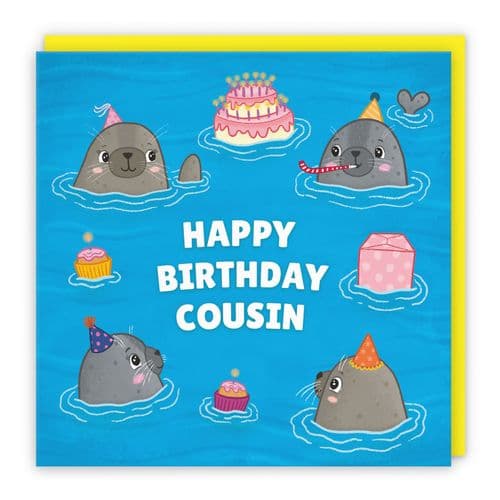 Cousin Boys / Girls Cute Seals Birthday Card Ocean