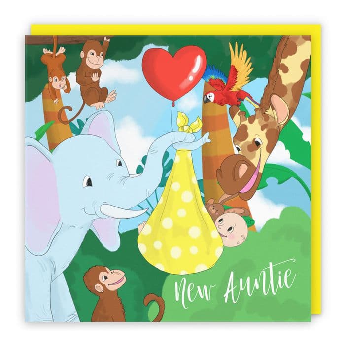 New Auntie Congratulations New Baby Card Cute Elephant Jungle
