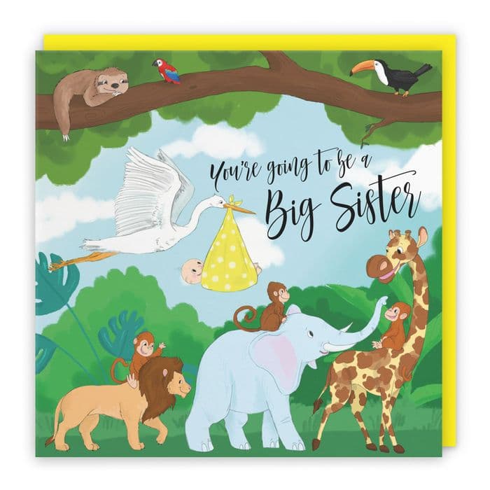 New Baby Announcement Big Sister Card For Daughter Stork Jungle