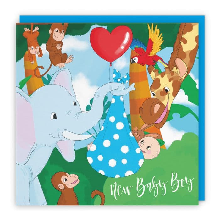 New Baby Boy Card Cute Elephants Jungle