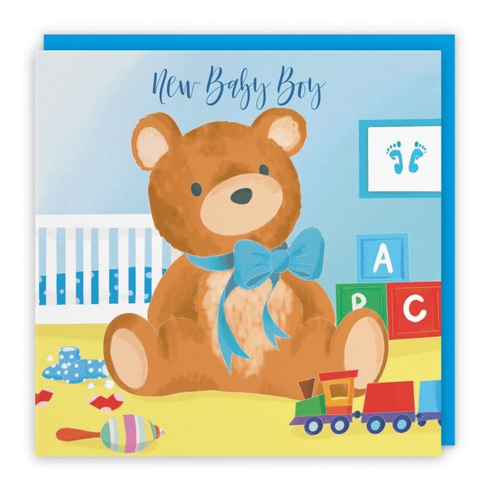 New Baby Boy Congratulations Card Teddy Bear Classic
