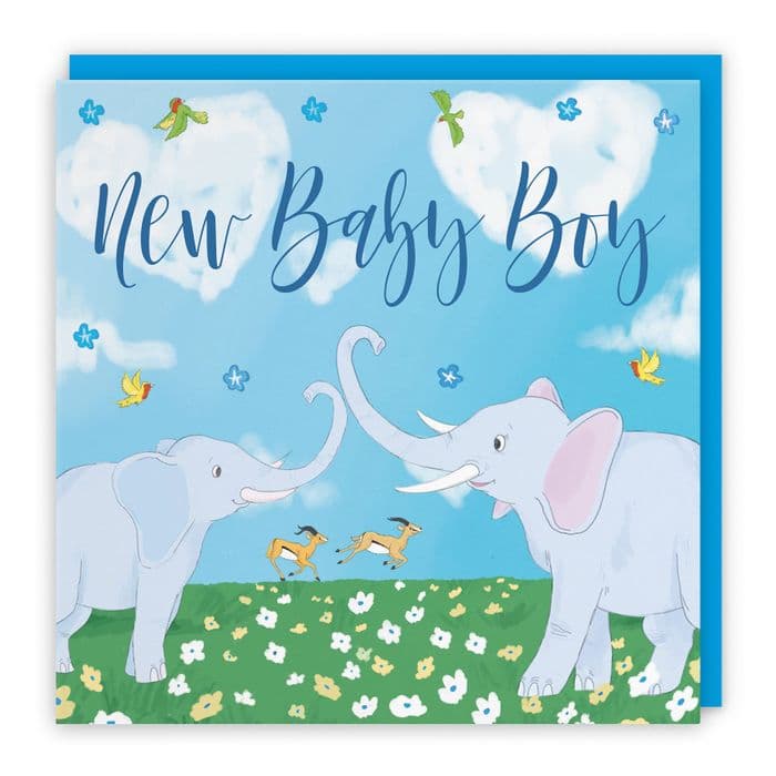 New Baby Boy Congratulations Card Two Elephants Cute Animals