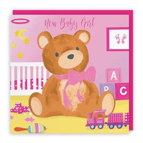 New Baby Girl Card Teddy Bear Classic