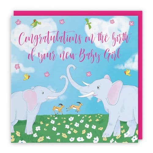 New Baby Girl Congratulations Card Two Elephants Cute Animals