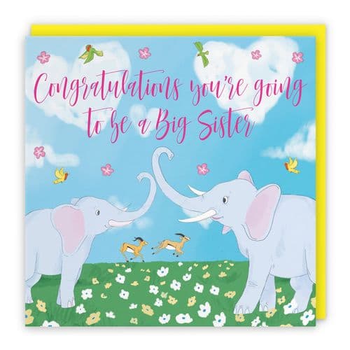 New Baby Pregnancy Announcement Big Sister Card Two Elephants Cute Animals