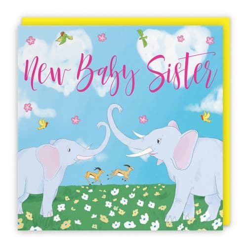New Baby Sister Congratulations Card Two Elephants Cute Animals