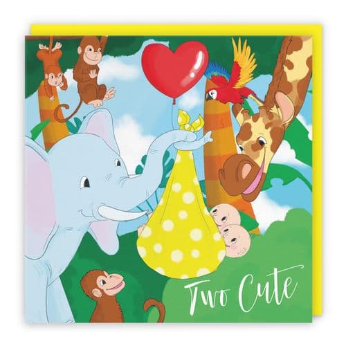 New Baby Twins Congratulations Card Two Cute Cute Elephant Jungle