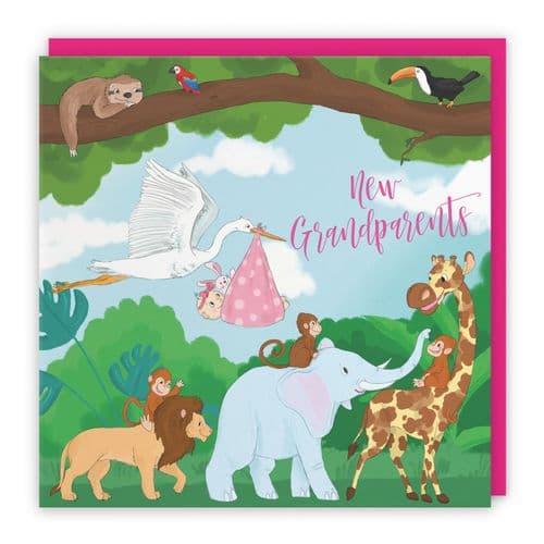New Grandparents Of A Baby Girl Congratulations Card Stork Jungle