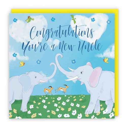 New Uncle Congratulations New Baby Card Two Elephants Cute Animals