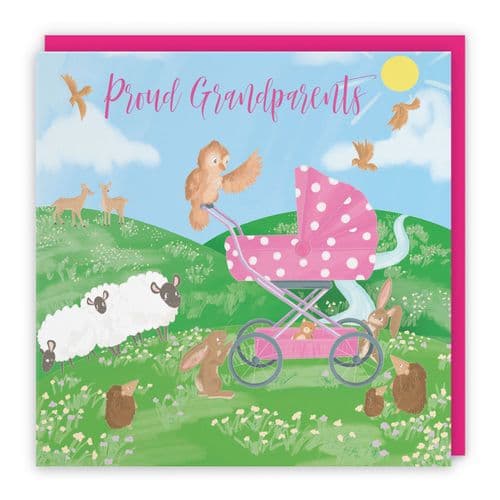 Proud Grandparents Cute New Baby Girl Card Countryside