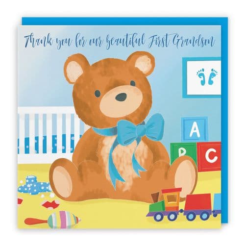 Thank You For Our Beautiful First Grandson Card Teddy Bear Classic