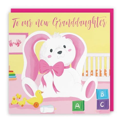 To Our New Granddaughter New Baby Girl Card Pink Rabbit Classic