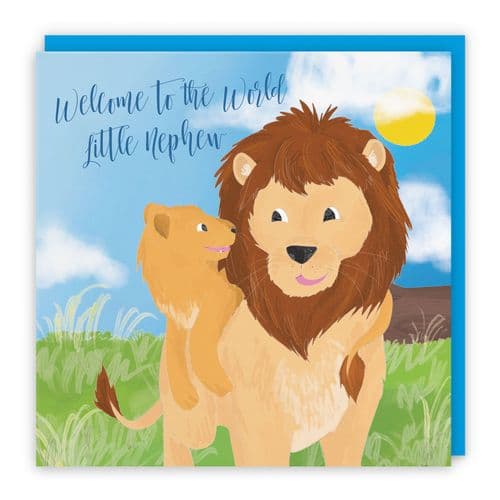 Welcome To The World Little Nephew Card Cute Lions Jungle