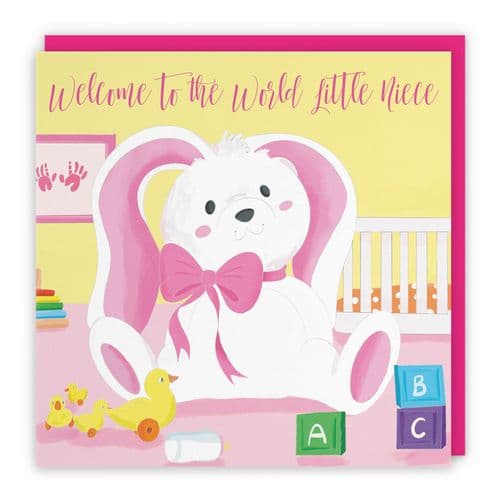 Welcome To The World Little Niece Card Pink Rabbit Classic