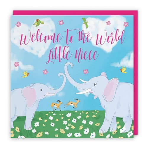 Welcome To The World Little Niece Card Two Elephants Cute Animals