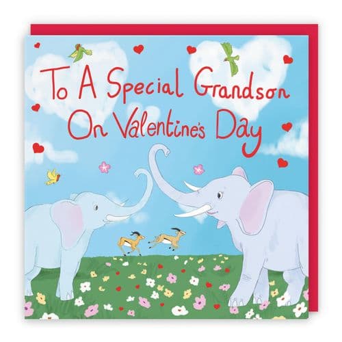 Grandson Elephants Valentine's Day Card Cute Animals