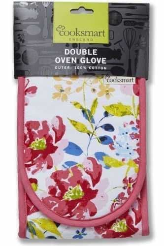 Cook Smart Double Oven Gloves Pure Cotton Christmas Floral Romance Insulated New