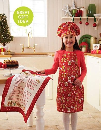 Cooksmart Kids Chef Set Apron Hat Tea Towel 3-Piece Christmas Gift Gingerbread