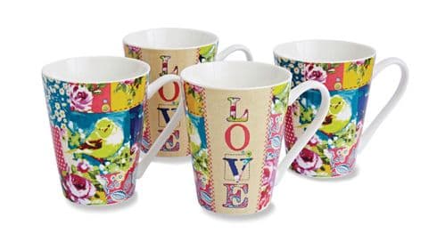Cooksmart Oriental Patchwork Mugs Set of 4 Vintage Design Tea Coffee Gift Dining