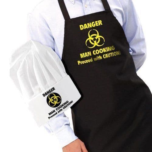 Man Cooking Kitchen Apron Novelty Proceed with Caution Apron and Hat gift Set
