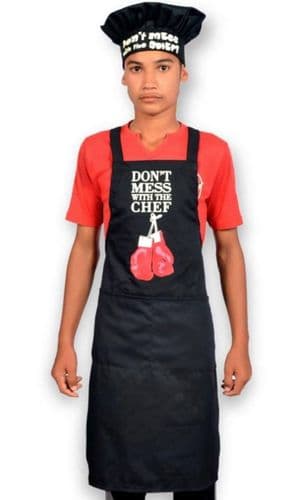 Mens Cotton Apron Hat Set Cooking Chef Kitchen Novelty BBQ Funny Bake Ware Gift