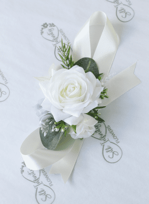 Afina White Dusty Blue Rose Corsage