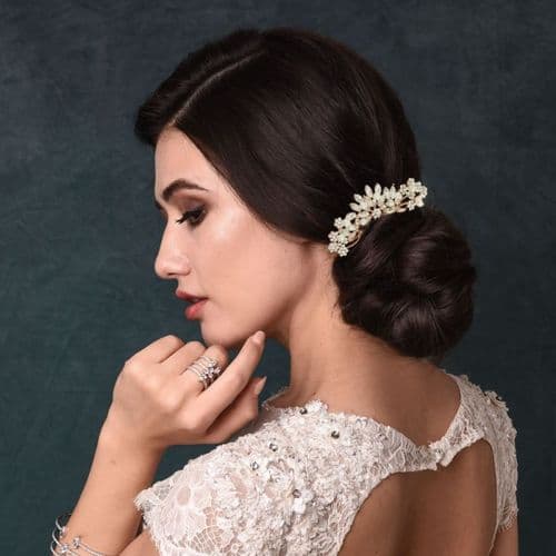 Angelina Silver Pearl Wedding Hair Comb