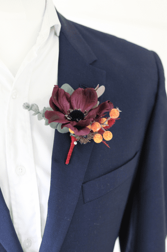 Artificial Purple Groom Buttonhole