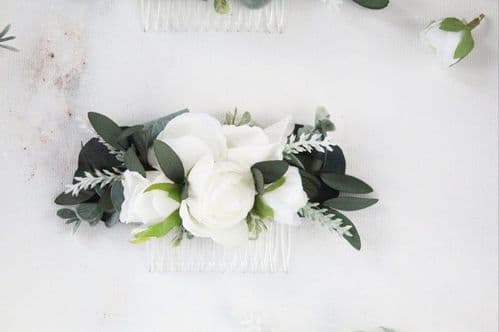 Artificial White Ivory Floral Hair Comb