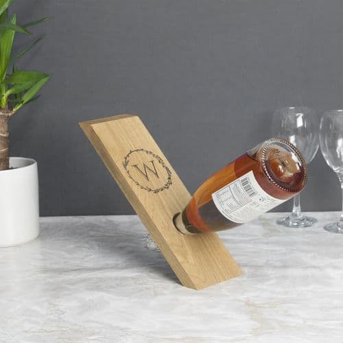 Personalised Engraved Oak Wine Bottle Holder - Initial