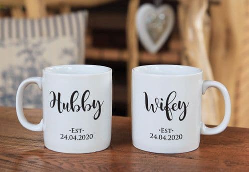 Personalised  Hubby & Wifey Ceramic Mug Set