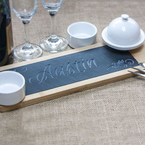 Personalised Serving Platter with Engraved Slate Inlay