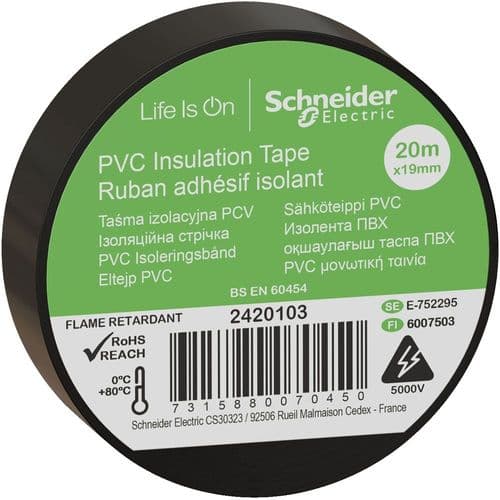 Schneider Electric 19mm x 20m PVC Insulation Tape Black