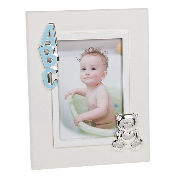 ABC Blue Baby Nursery Christening Gift Photo Frame Metal Freestanding 23x18cm