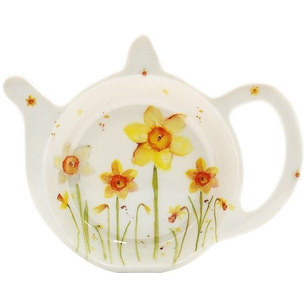 Daffodil Fields Teapot Shape Teabag Tidy Holder Kitchen Hygiene Melamine 13x10cm