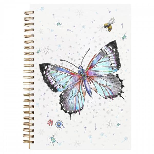 Doodleicious Blue Butterfly A6 Lined Spiral Hardback Notebook Stationery 15x10cm