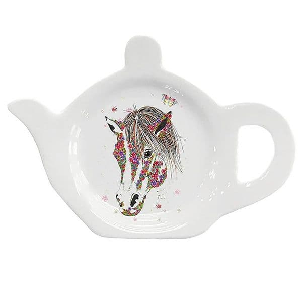 Doodleicious Floral Horse Teabag Tidy Holder Kitchen Hygiene Melamine 11x8x2cm