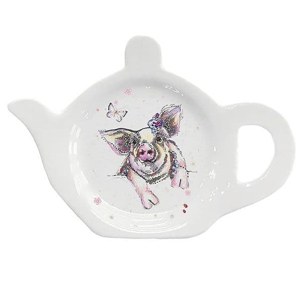 Doodleicious Floral Pig Teabag Tidy Holder Kitchen Hygiene Melamine 11x8x2cm